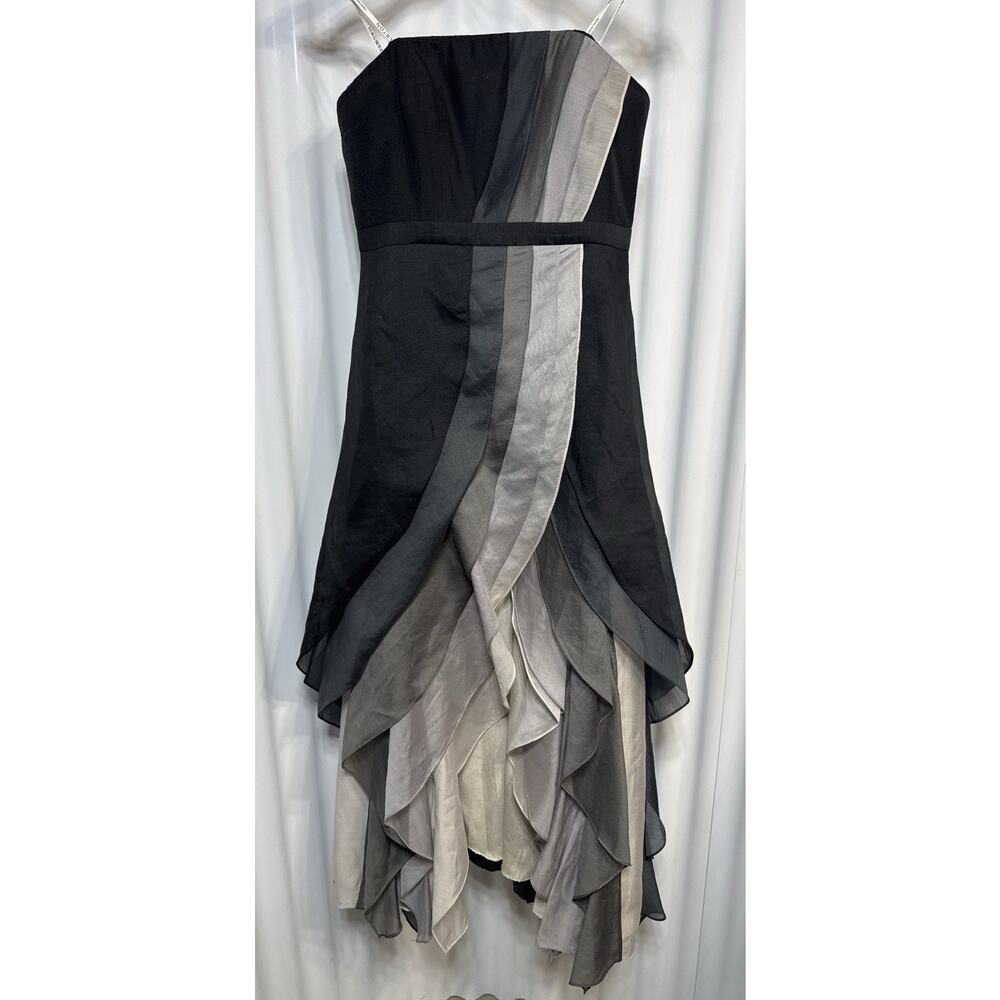Halston Heritage Strapless Ombre Layered Ruffle Cocktail Dress Black/Grey Sz 2/4